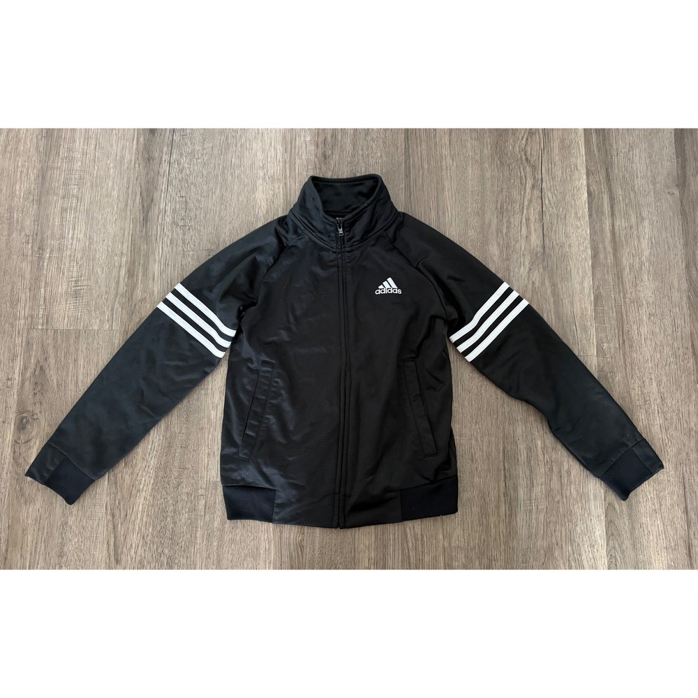 Adidas Kids Black Full Zip Track Jacket boys Size 8 Three Stripe Athletic
